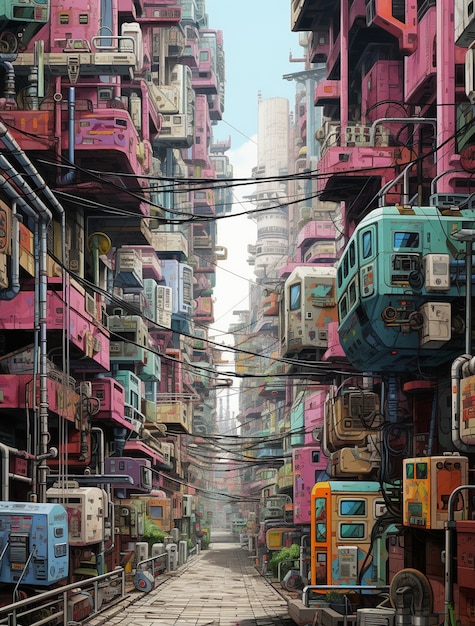 Free photo cityscape of anime inspired urban area