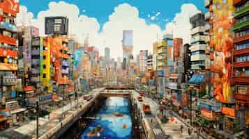 Free photo cityscape of anime inspired urban area