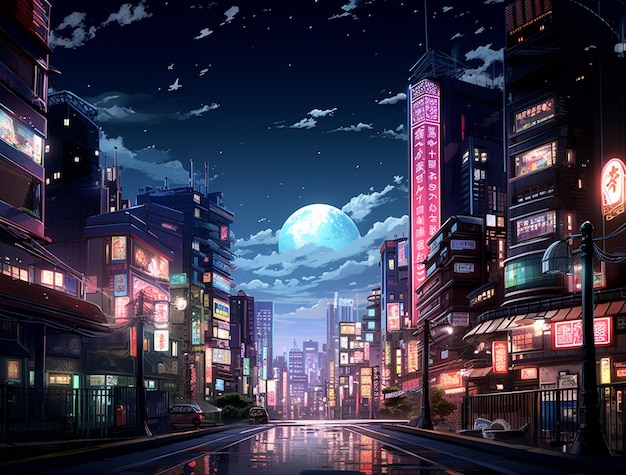 Cityscape of anime inspired urban area