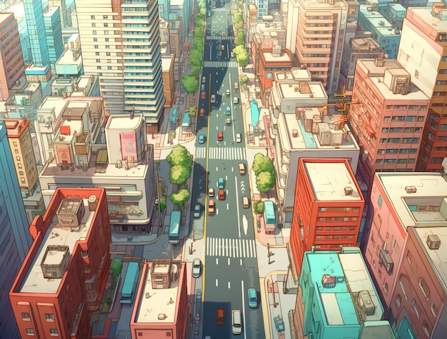 Free photo cityscape of anime inspired urban area