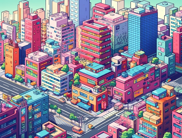 Free photo cityscape of anime inspired urban area