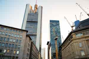 Free photo cityscape of frankfurt downtown at sunset germany