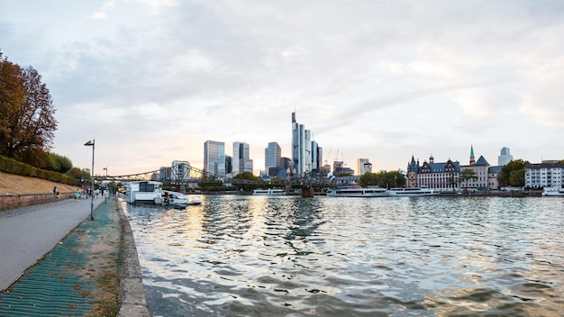 Free photo cityscape of frankfurt downtown at sunset germany