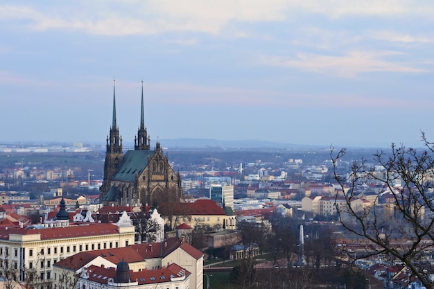 "Cityscape with ancient cathedral"