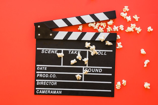 Clapperboard with popcorn on it