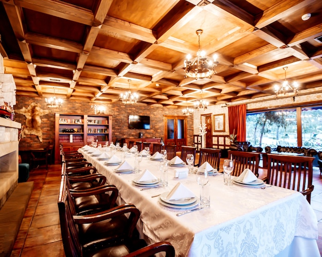 Classic style restaurant with tables and chairs