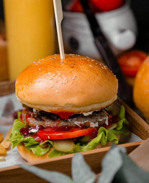 classical burger with sesame bun