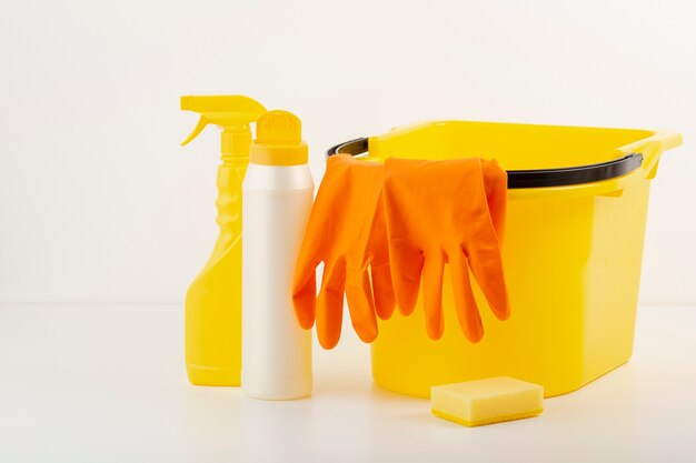 Cleaning products in front view