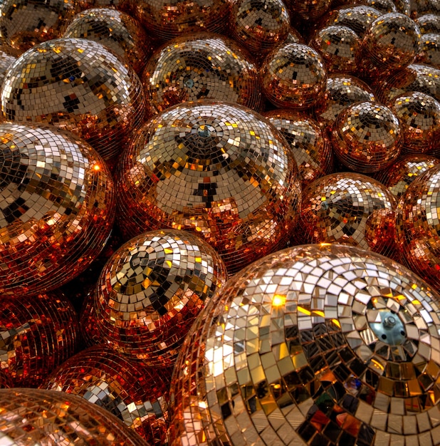 Clear glass ball on brown and white textile