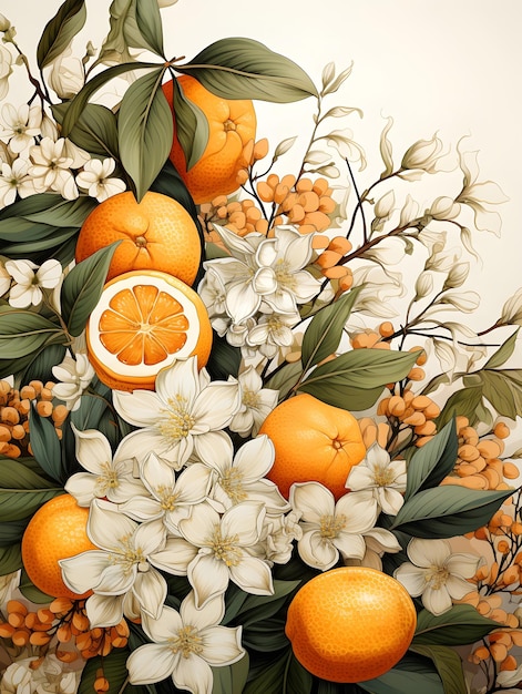 Free Photo clementines and orange blossoms illustration