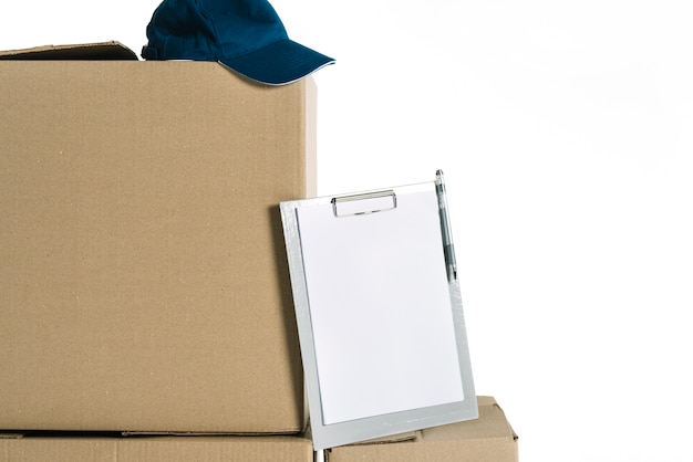 Clipboard and courier cap on boxes