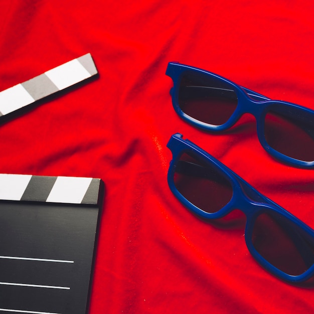 Close-up 3D glasses and clapperboard