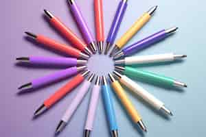 Free photo close up on 3d rendering of colorful pens