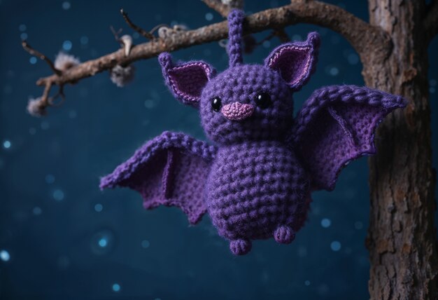 Close up on adorable amigurumi bat