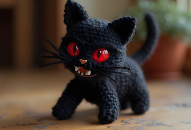 Close up on adorable amigurumi cat