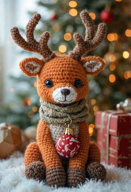 Close up on adorable amigurumi deer