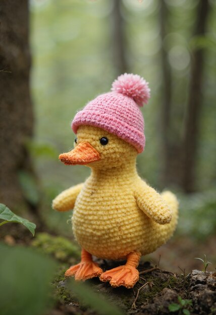 Close up on adorable amigurumi duck