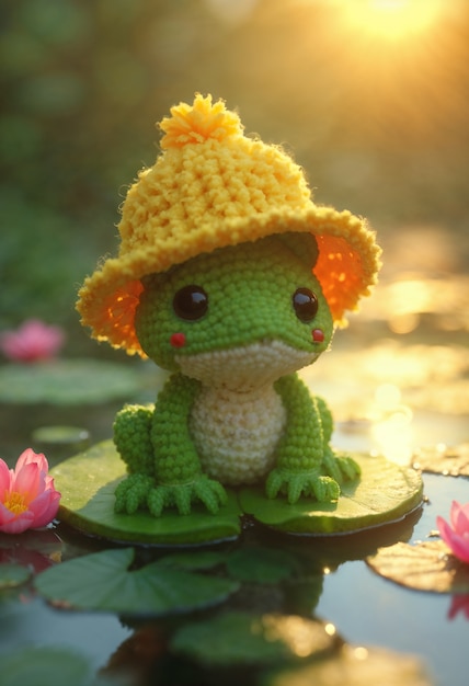 Free Photo close up on adorable amigurumi frog