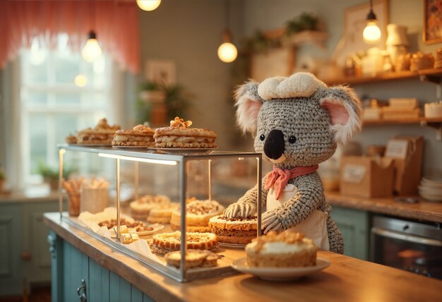 Close up on adorable amigurumi koala