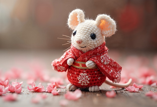 Free Photo close up on adorable amigurumi mouse