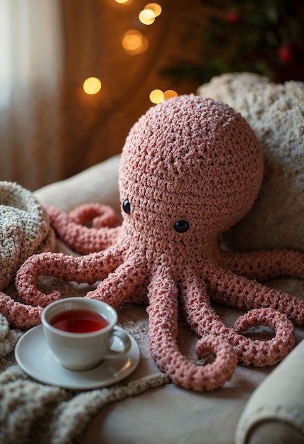 Free photo close up on adorable amigurumi octopus