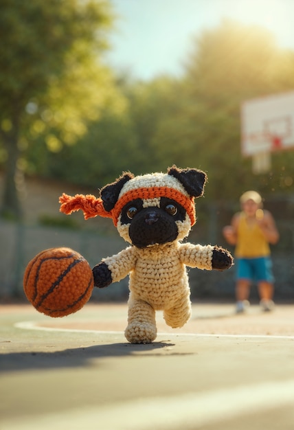 Close up on adorable amigurumi pug dog