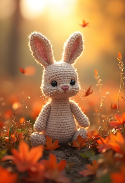 Close up on adorable amigurumi rabbit