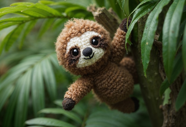 Free photo close up on adorable amigurumi sloth