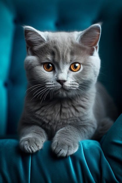 Close up on adorable kitten on couch