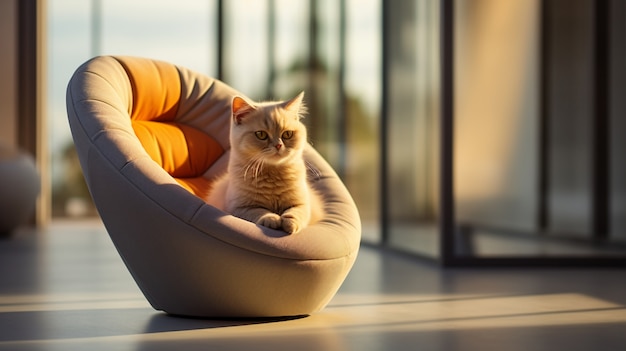 Close up on adorable kitten on couch