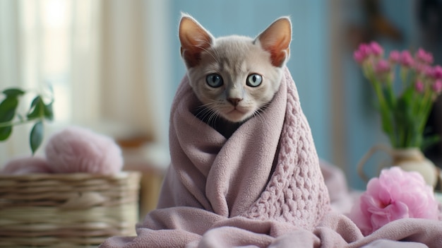 Free photo close up on adorable kitten indoors