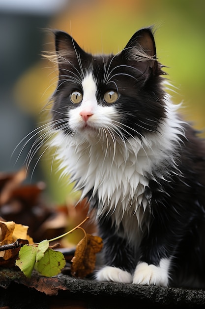 Close up on adorable kitten in nature