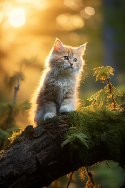 Close up on adorable kitten outdoors