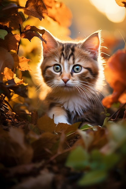 Free Photo close up on adorable kitten outdoors