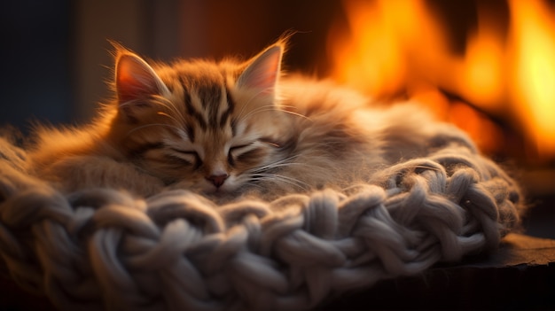 Free photo close up on adorable kitten sleeping in blanket