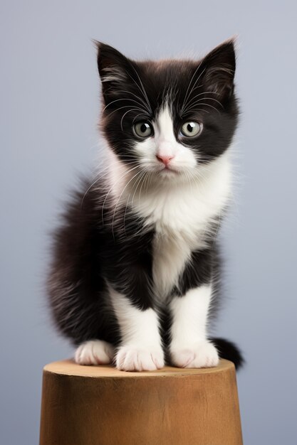 Close up on adorable kitten on stool