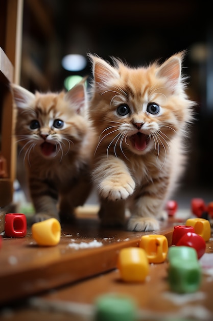 Close up on adorable kittens indoors