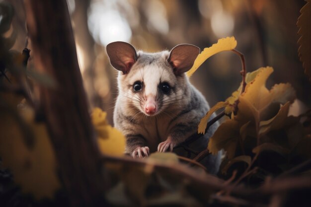 Close up on adorable possum in nature