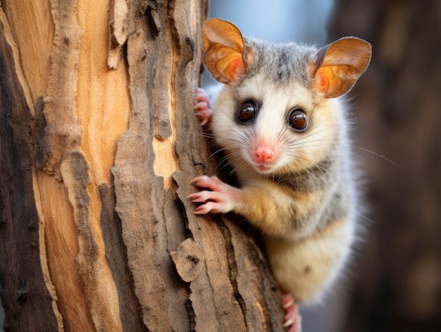 Free photo close up on adorable possum in tree