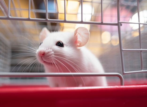 Free Photo close up on adorable rat in cage