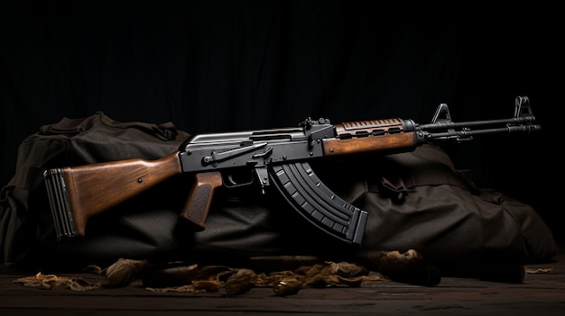 Free photo close up on ak-47 next to ammunition bags