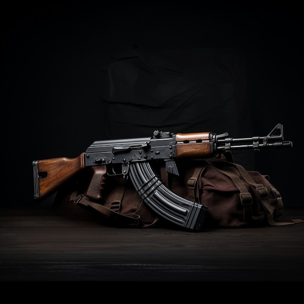 Free photo close up on ak-47 next to ammunition bags