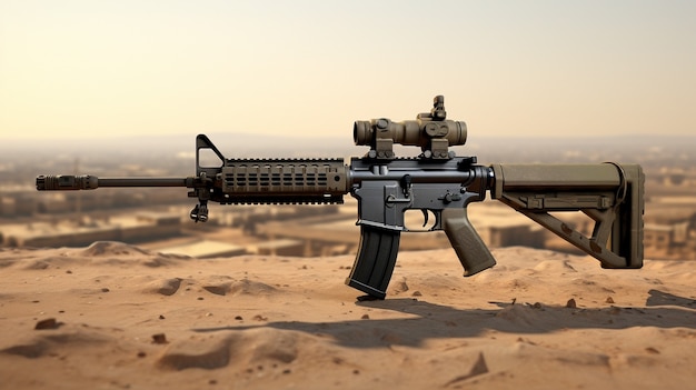 Free photo close up on ak-47 gun in desert