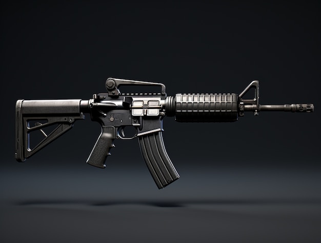 Free Photo close up on ak-47 showcased over black background