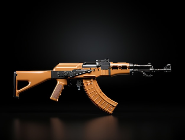 Free Photo close up on ak-47 showcased over black background