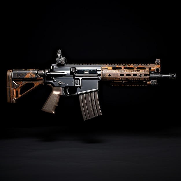 Free photo close up on ak-47 showcased over black background