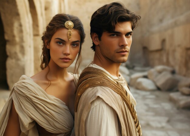 Close up on ancient greece couple