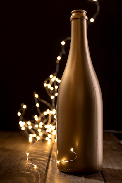 Free photo close-up anniversary champagne bottle