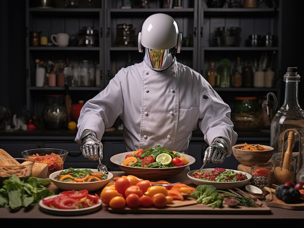 Close up on anthropomorphic robot cooking