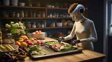 Free photo close up on anthropomorphic robot cooking